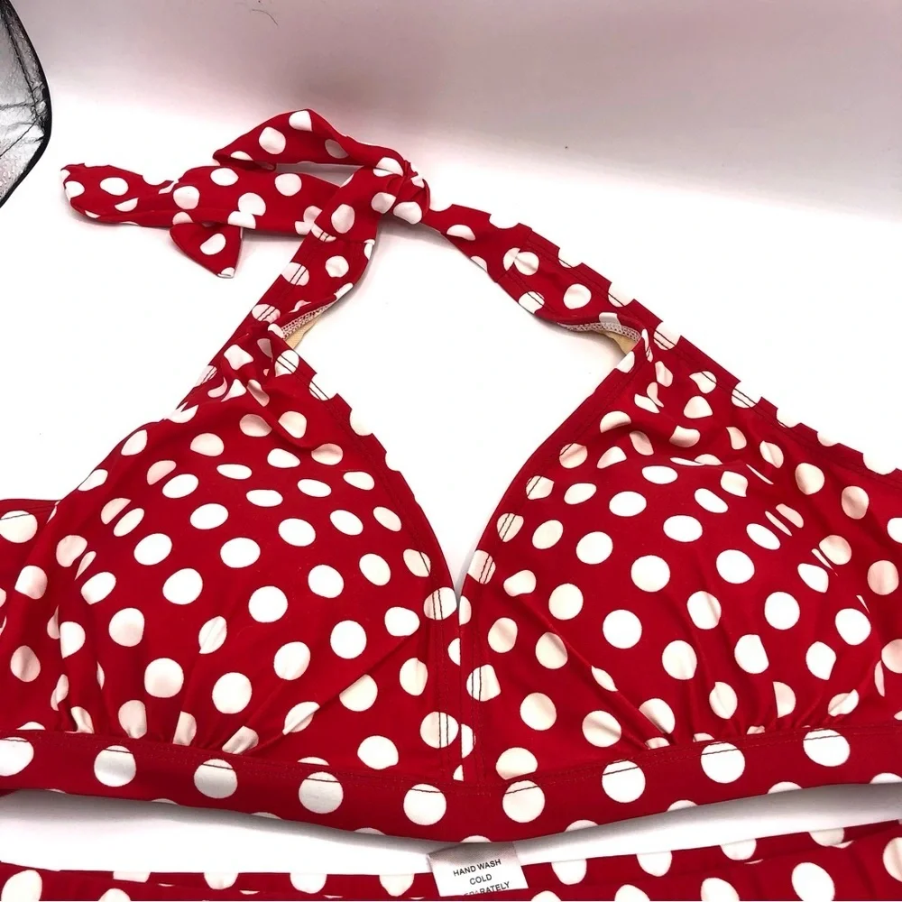 SWIMSUITS FOR ALL Diva Halter High Waist Bikini Set Polka Dot PinUp Rockabilly12